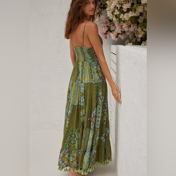 Anthropologie Barok Paris Sleeveless V-Neck Tiered Dress Green - Picture 3 of 10